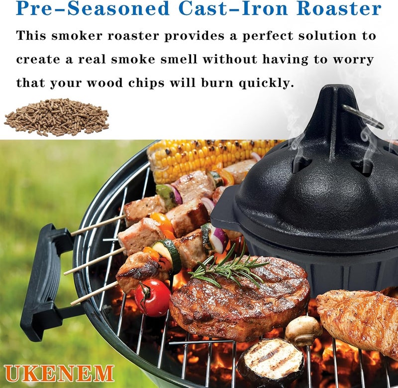 ENEM Small Heavy Duty Cast Iron Roaster & Grill-Smokers Box, Pre-Seasoned Garlic Roaster for Grill, Oven, Stove, For Smoking Vegetables Garlic Potato Baker, Morrocan Tagine Shape Garlic Roasters - Image 4
